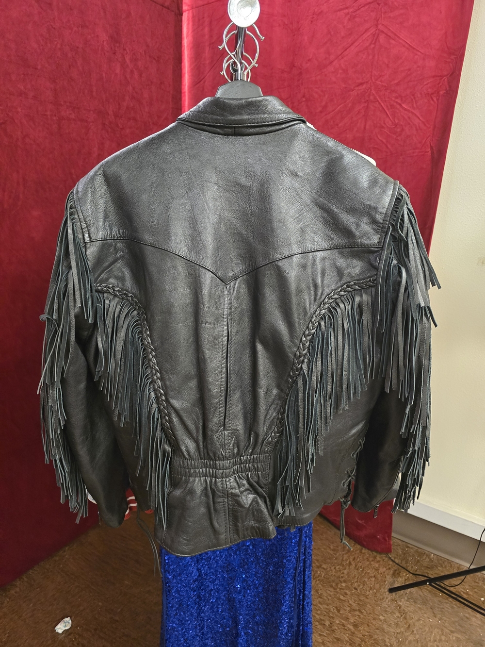 Vintage Black Fringe Leather Jacket with Zip Out Liner. - Picture 3 of 8